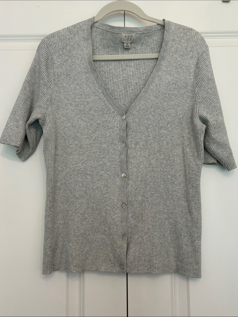 A New Day Light Gray Ribbed Button-Up Short Sleeve Cardigan